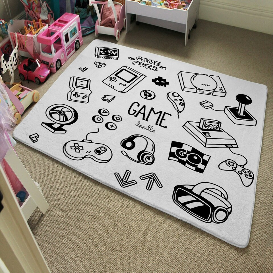 image 1 of Game doodles (Rug) Black | XL: 160x230cm