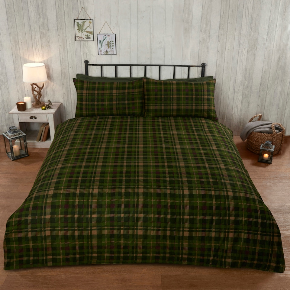image 1 of Angus Stag Brushed Cotton Bedding Set Green | Single