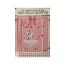 On Birth Of Granddaughter Pink Pram Design Congratulations Card