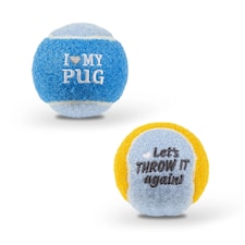 Pre-Personalised Dog Balls Gift Pack 2pcs Blue I Love My Pug