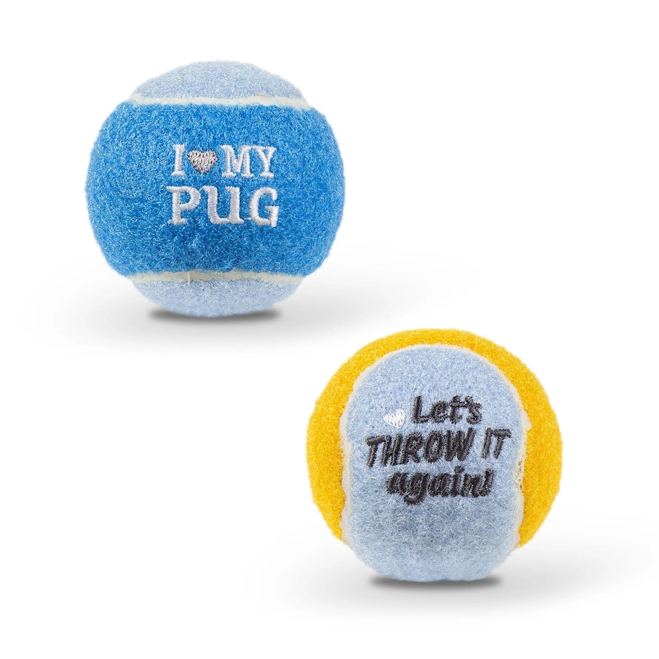 image 1 of Pre-Personalised Dog Balls Gift Pack 2pcs Blue I Love My Pug