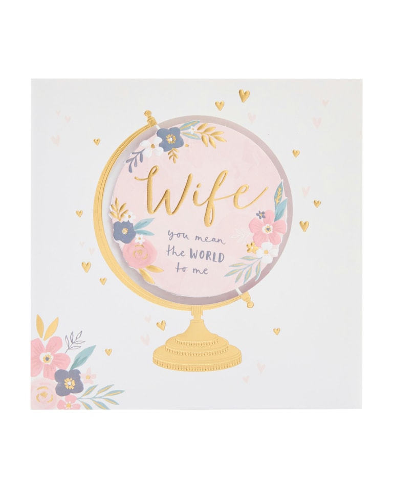 image 1 of Wife Wedding Anniversary Card - My wife, my world