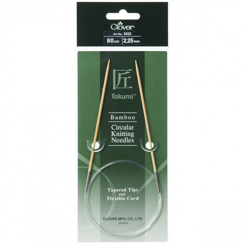 Clover Knitting Pins: Circular: Fixed: Takumi Bamboo: 80cm x 2.25mm in Natural