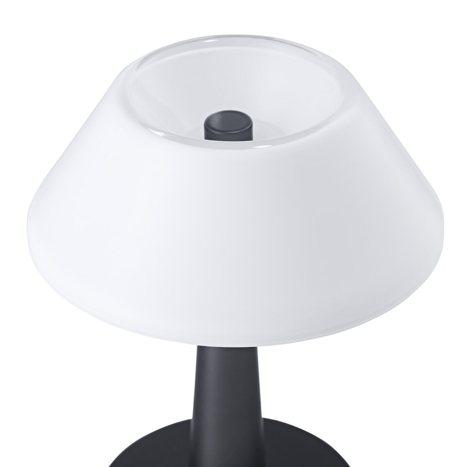 image 1 of Matt Black Rechargeable Touch Dimmable Table Lamp with Opal White Domed Shade | Black | Black | 1