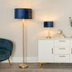 image 2 of ValueLights Charlie Brushed Chrome Stem Floor Lamp Mustard Taper Shade Blue