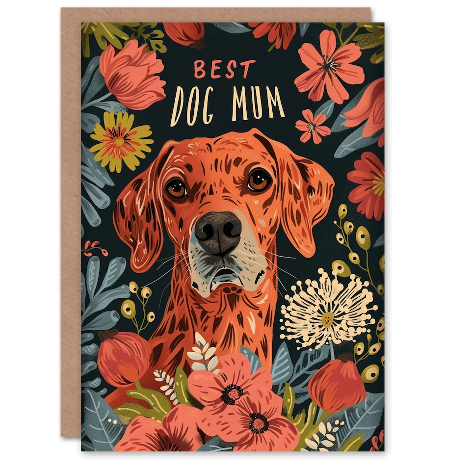 image 1 of Mothers Day Card Floral Brown Lurcher Pointer Mum Card