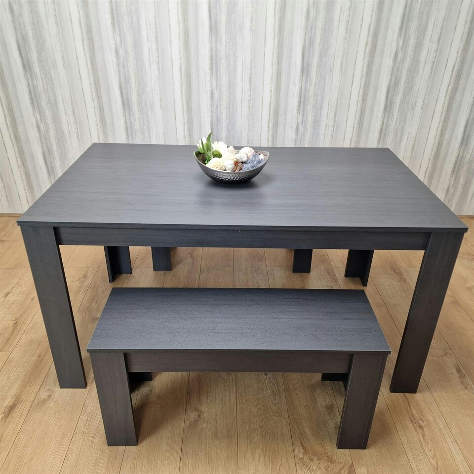 image 1 of Dining Table Set with 2 Benches Dining Room and Kitchen table set of 2 Grey