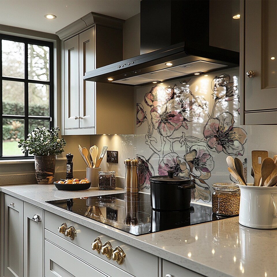 image 1 of Flower Illustration Splash Back | White