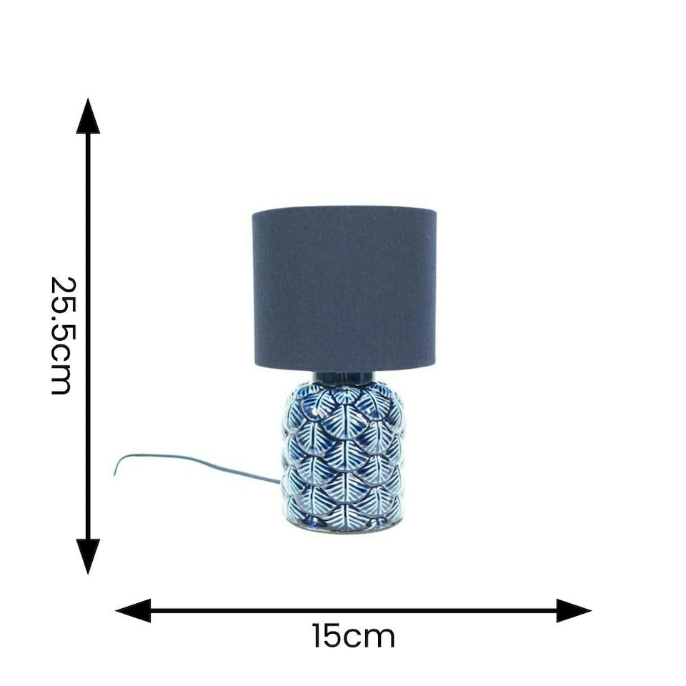 image 1 of ValueLights Priyah Set of 2 - Navy Blue Textured Scallop Effect Ceramic Table Lamp with Drum Shade