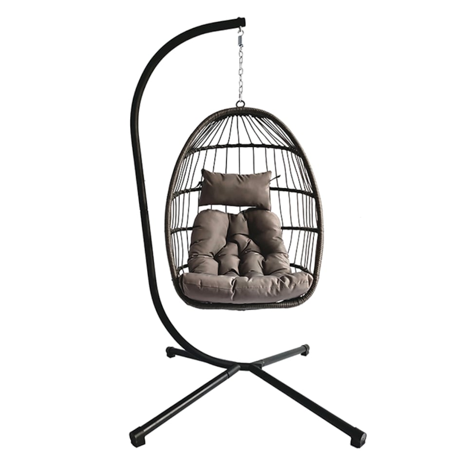 image 1 of Groundlevel Luxury Hanging Egg Chair with Cushion and Weather Resistant Frame | Grey