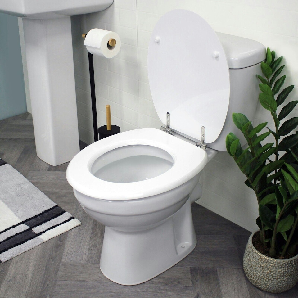 image 1 of Showerdrape Oxford White Wooden Toilet Seat