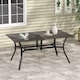 image 2 of Outsunny Garden Table with Parasol Hole, Outdoor Garden Dining Table with Wood Grain Tabletop and Steel Frame for Patio, Deck, Balcony, Brown, 150 x 96 x 73cm
