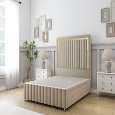 Sloomy Boston Gold Almond Coniston Divan Bed Base 2 Drawers Foot-End With 26 Inch Strutted Headboard & 12 Inch Matching Footboard | Cream | Almond | Super King | 1