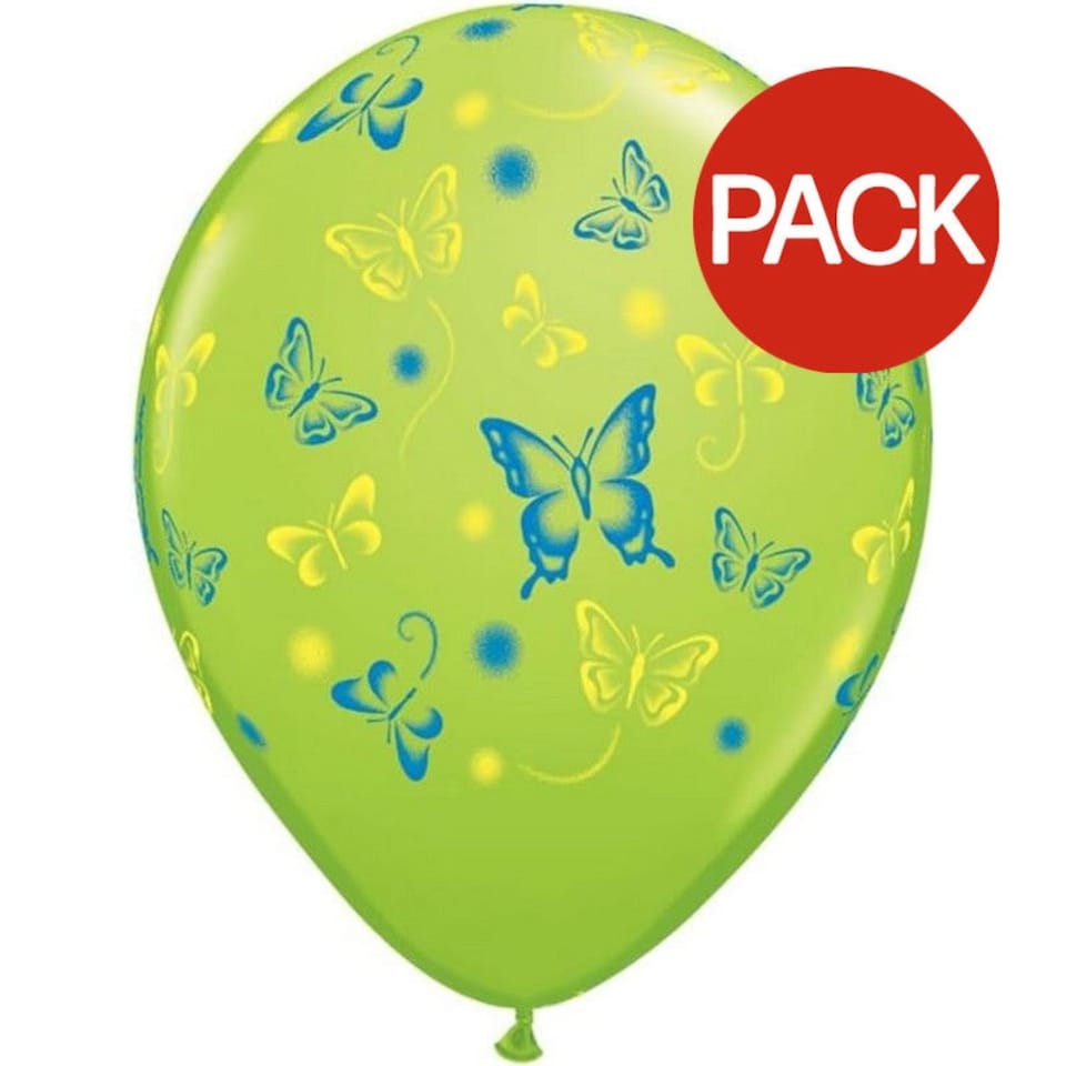 Qualatex Latex Butterflies Balloon (Pack of 50) - Light Green/Blue/Yellow - One Size