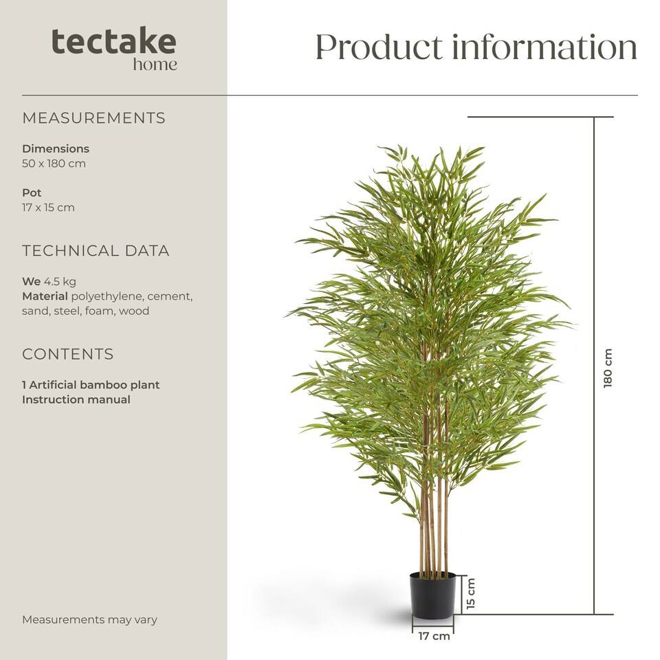 image 1 of Artificial Plant - bamboo grass, realistic look, low-maintenance | Green | green | 50 x 50 x 180 cm | 1