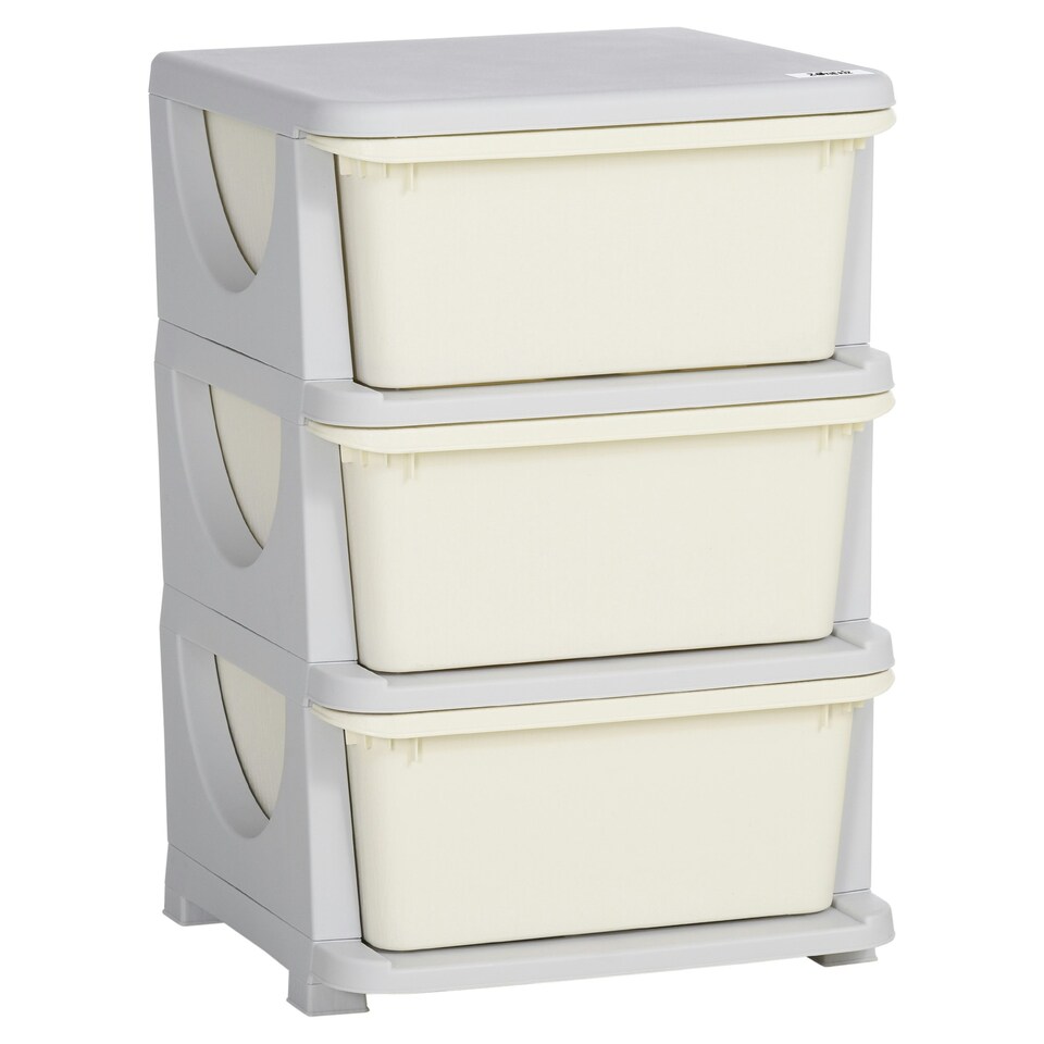 image 1 of HOMCOM Kids Storage Units with Drawers 3 Tier Chest Dresser Tower Cream
