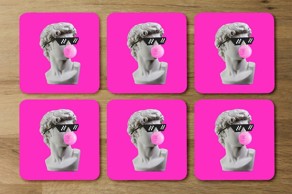 image 1 of Plaster statue,  David's head in pixel glasses (Coaster)