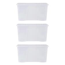 Wham Crystal 3 x 110L Stackable Plastic Storage Boxes with Lids Clear Clear