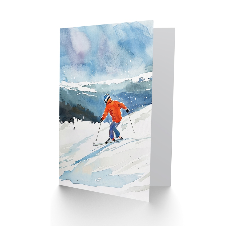 image 1 of Winter Sport Snow Ski Skiing Alps Watercolour Birthday Card