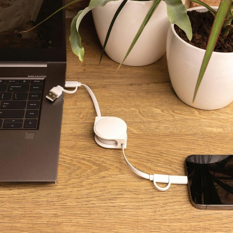 image 1 of XD Collection Recycled Plastic 6-In-1 Retractable Connector Cable - White - One Size
