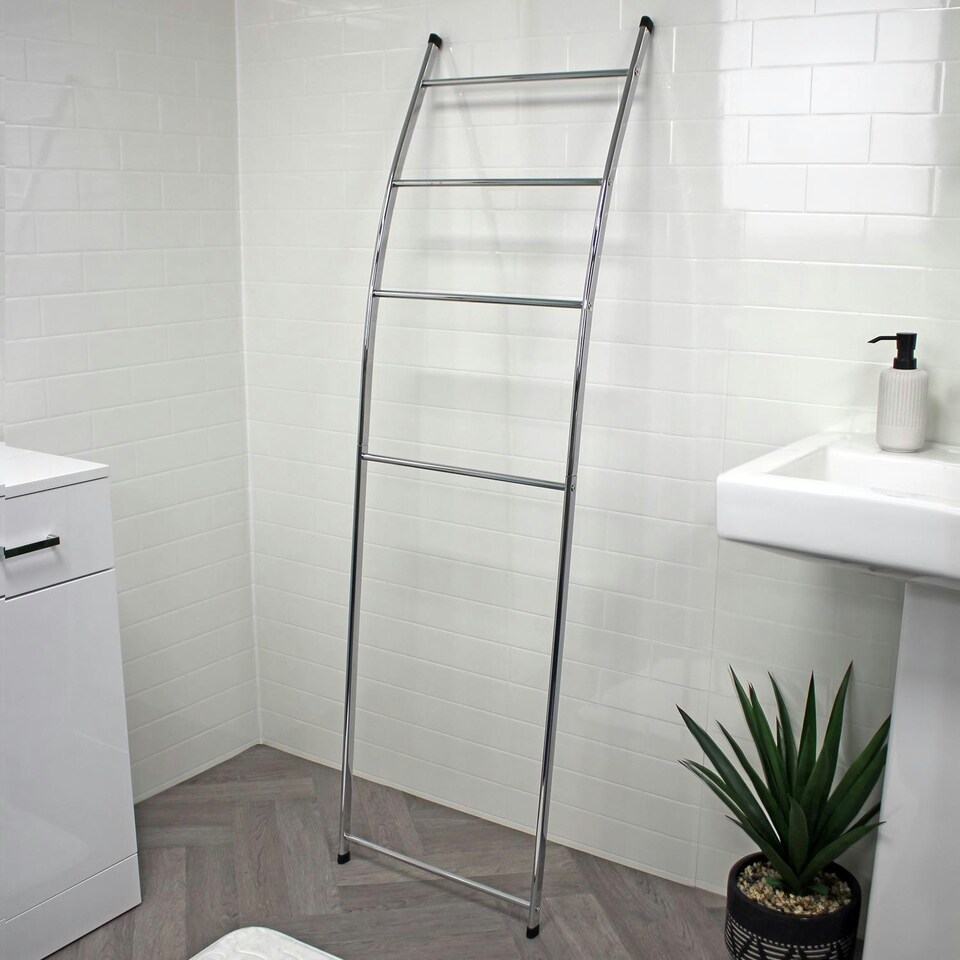 image 1 of Showerdrape Apex Chrome Bathroom Freestanding Towel Rail Storage Ladder