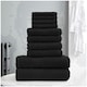 image 2 of VELVETIO 10 Piece Towel Bale Set Toronto Stripe Pattern - 100% Cotton, 450 GSM Black