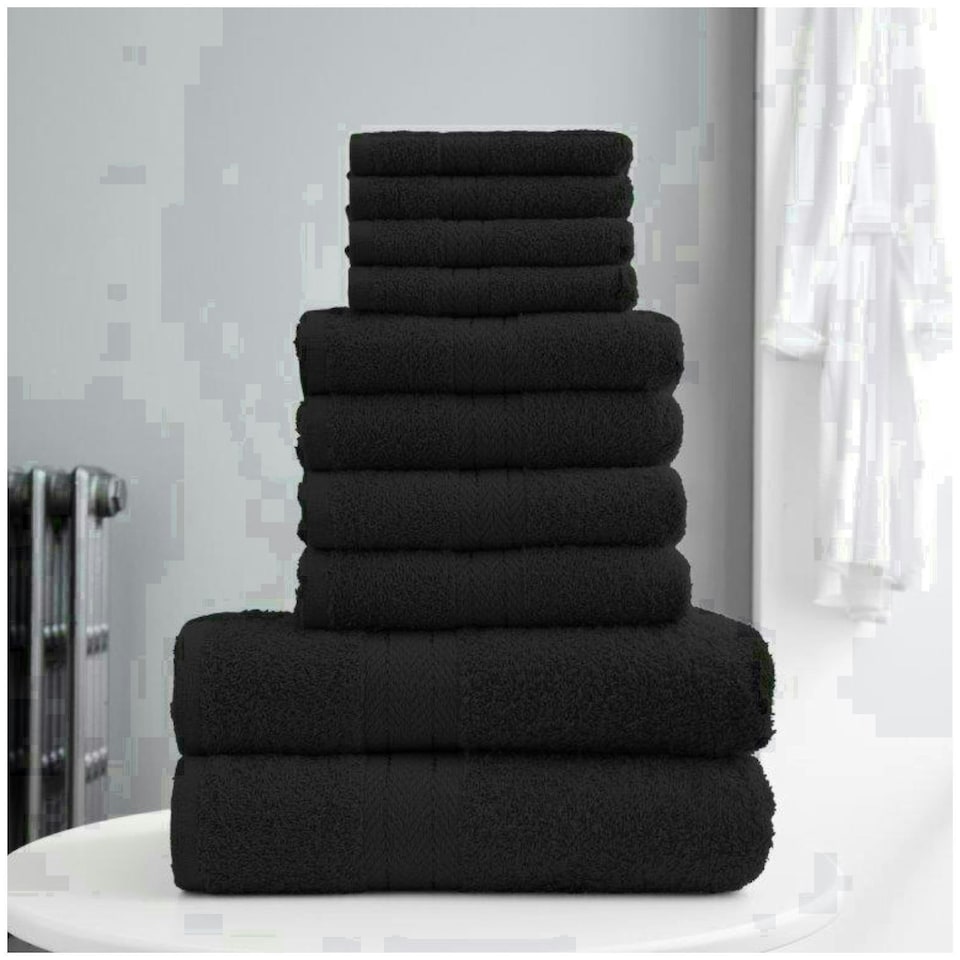 image 1 of VELVETIO 10 Piece Towel Bale Set Toronto Stripe Pattern - 100% Cotton, 450 GSM Black