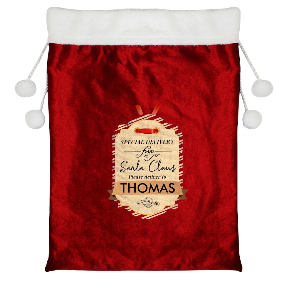image 1 of Personalised Special Delivery Luxury Pom Pom Red Sack