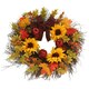 image 1 of Living and Home Autumn Wreath with Artificial Maple Leaves and Sunflowers for Halloween- 45cm dia