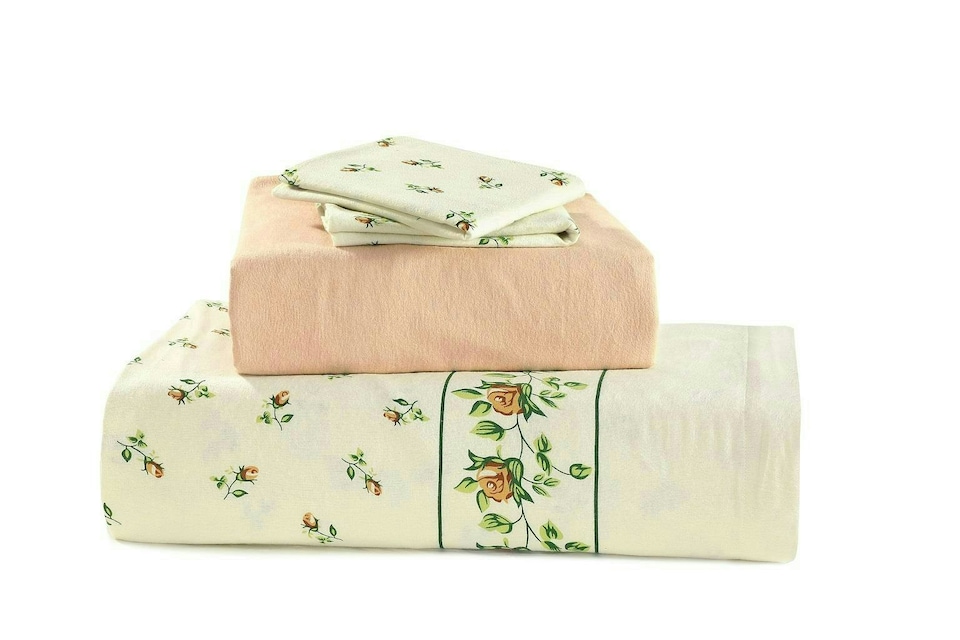 image 1 of Rosebud Flannelette Natural Double Sheet Set