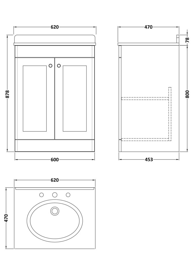 image 1 of Balterley Swynnerton Traditional 2 Door Floor Standing Vanity Unit with Marble Basin, Dark Grey, 600mm