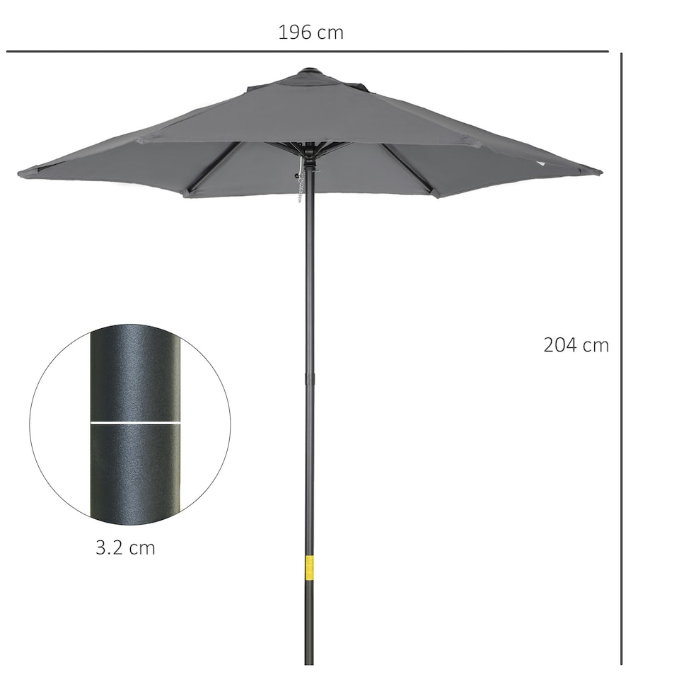 image 1 of Outsunny 2m Parasol Patio Umbrella, Outdoor Sun Shade with 6 Ribs Dark Grey