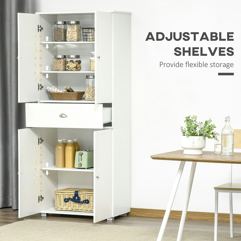 image 1 of HOMCOM Tall Kitchen Storage Cabinet Cupboard w/ Drawer for Dining Room White