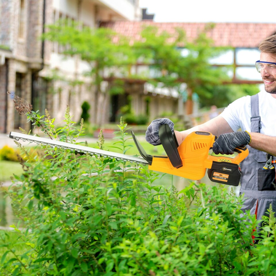 image 1 of Outsunny Cordless Hedge Trimmer with Brushless Motor, Blue