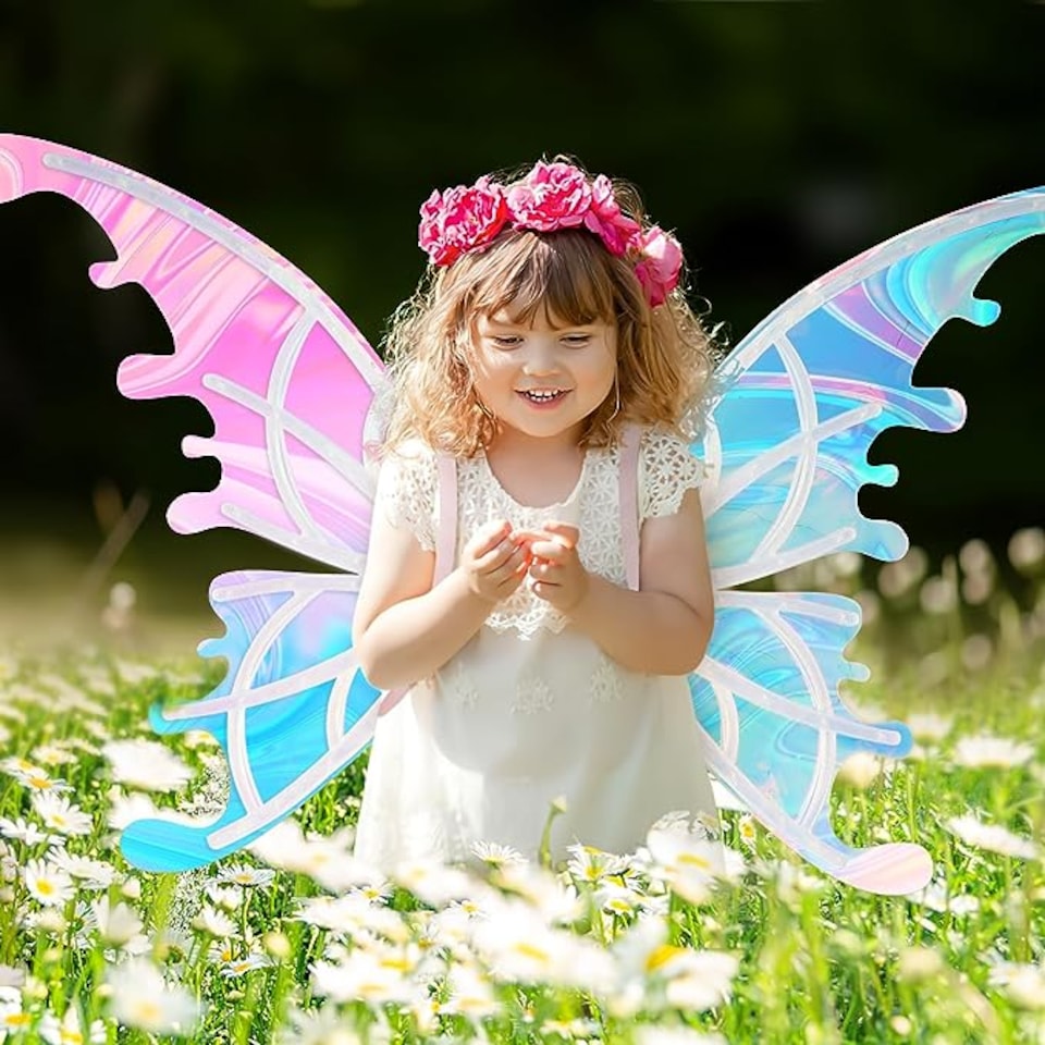 image 1 of deAO Light Up Butterfly Fairy Wings with Multi-Colour Lights & Adjustable Straps Childrens Dress Up Toy