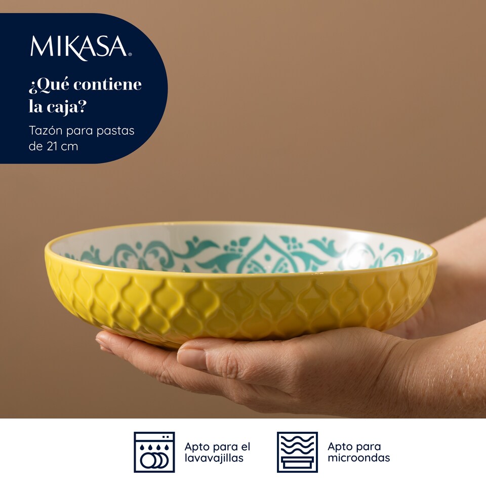 image 1 of Mikasa Set of 4 Yellow and Blue Geometric Stoneware Pasta Bowls