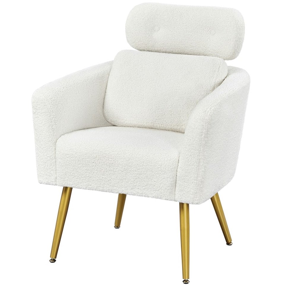image 1 of Yaheetech Boucle Barrel Accent Chair with Adjustable Headrest and Lumbar Pillow White