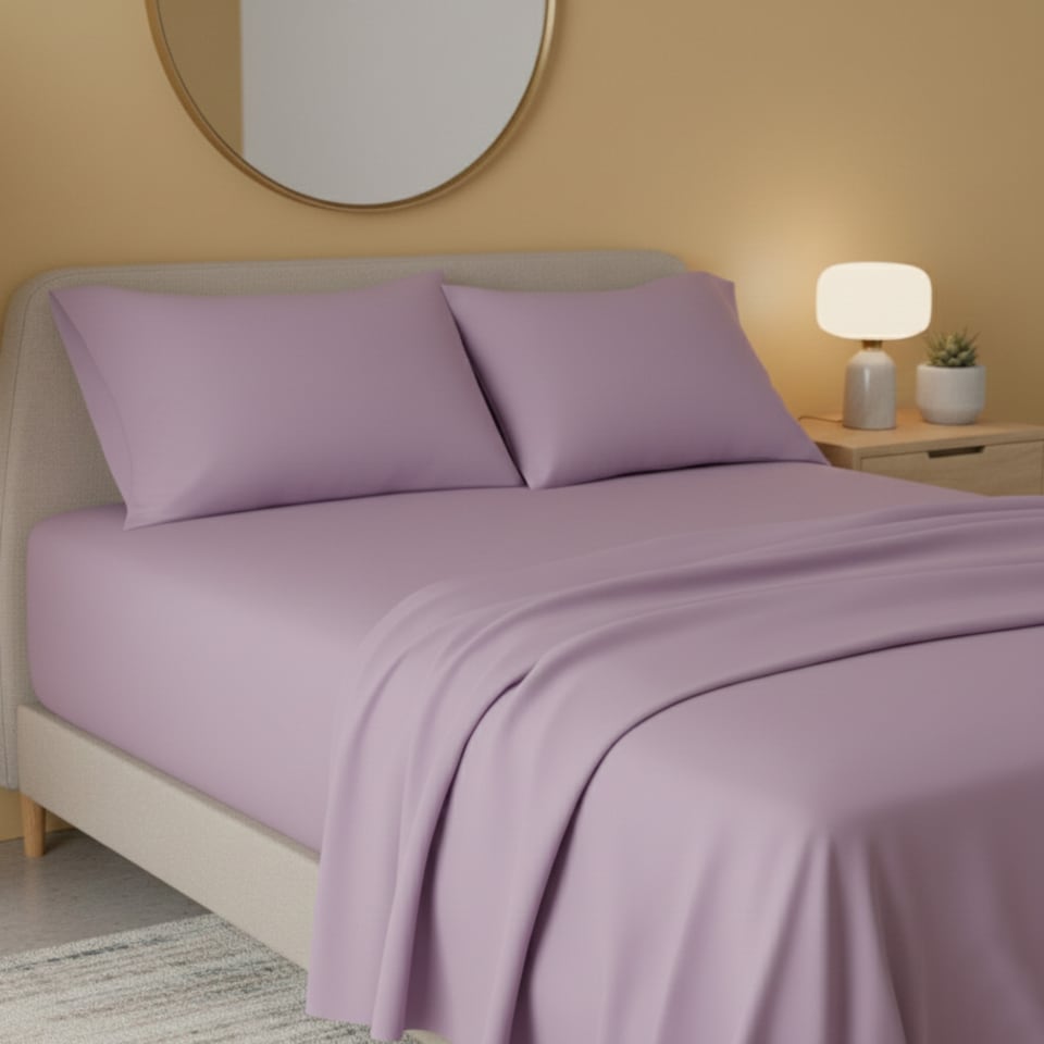 image 1 of Flannelette Flat Sheet Soft Brushed Cotton Bedding for Warmth Comfort | Purple | Lilac | King