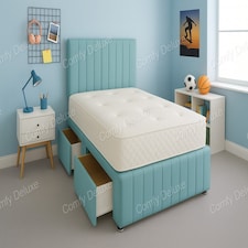 Sky Blue Plush 5ft Kingsize Divan Bed Set Headboard & Footboard - No Drawers