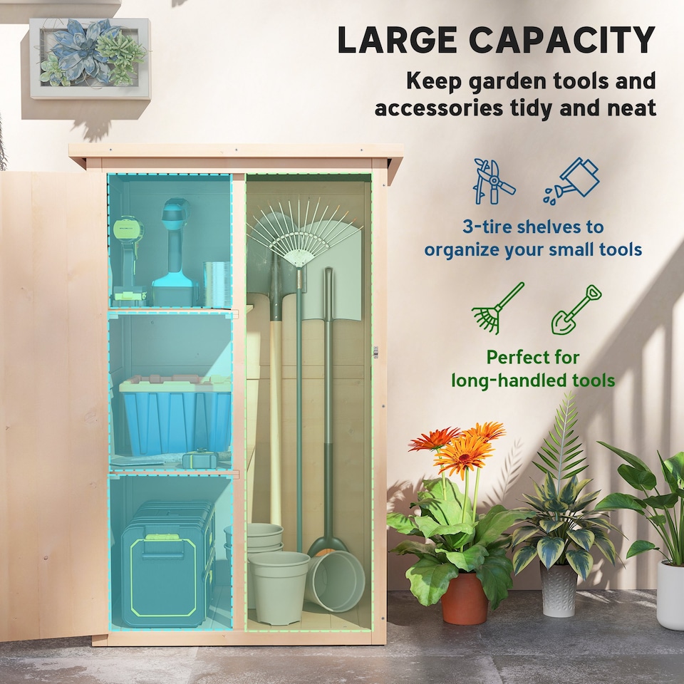 image 1 of Outsunny Garden Shed Outdoor Tool Storage w/ 2 Shelve 75 x 56 x115cm Natural