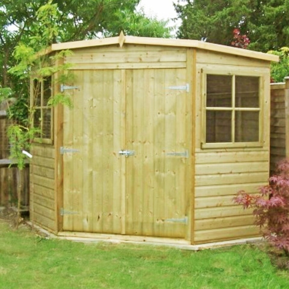 image 1 of Pressure Treated Corner Shed Shiplap Garden Shed Approx 8 x 8 Feet Brown