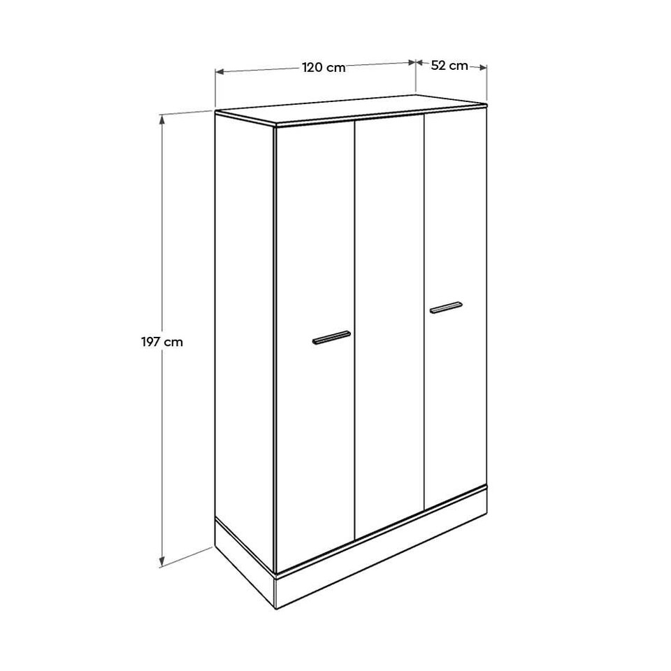 image 1 of Adore Teen White & Oak 3 Door Wardrobe with Shelves White