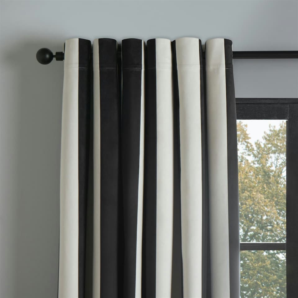 image 1 of OHS Stripe Print Thermal Blackout Eyelet Curtains, 90x90" - Black/White