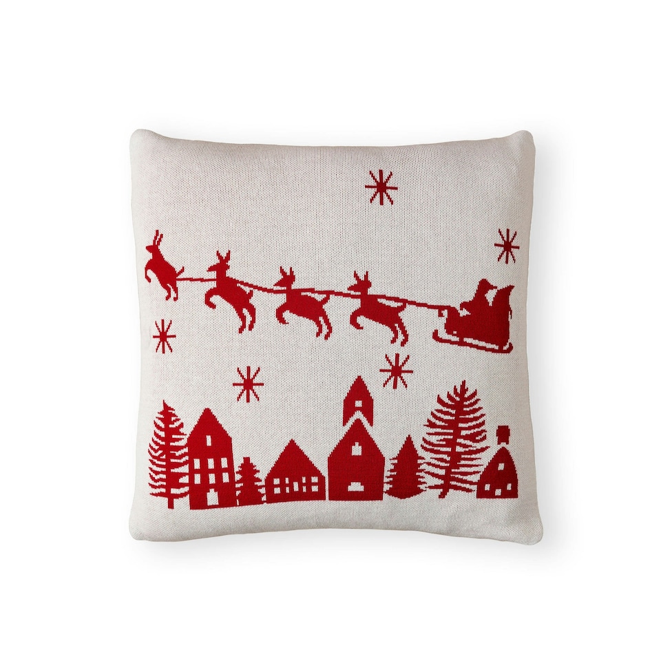 image 1 of BHS Father Christmas on Sleigh Cushion, Red | Red | Red | 50 x 50cm | 1