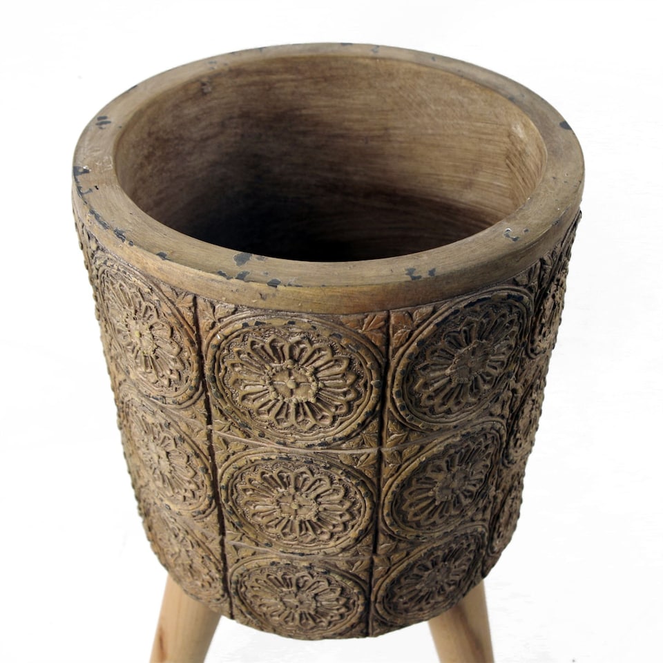 image 1 of Flowers Composite Planter with Stand | Brown