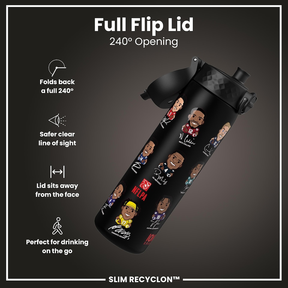 image 1 of Leak Proof Slim Water Bottle, BPA Free, NFL, 500ml (18oz) | Black | NFLPA Wide Receivers | One Size