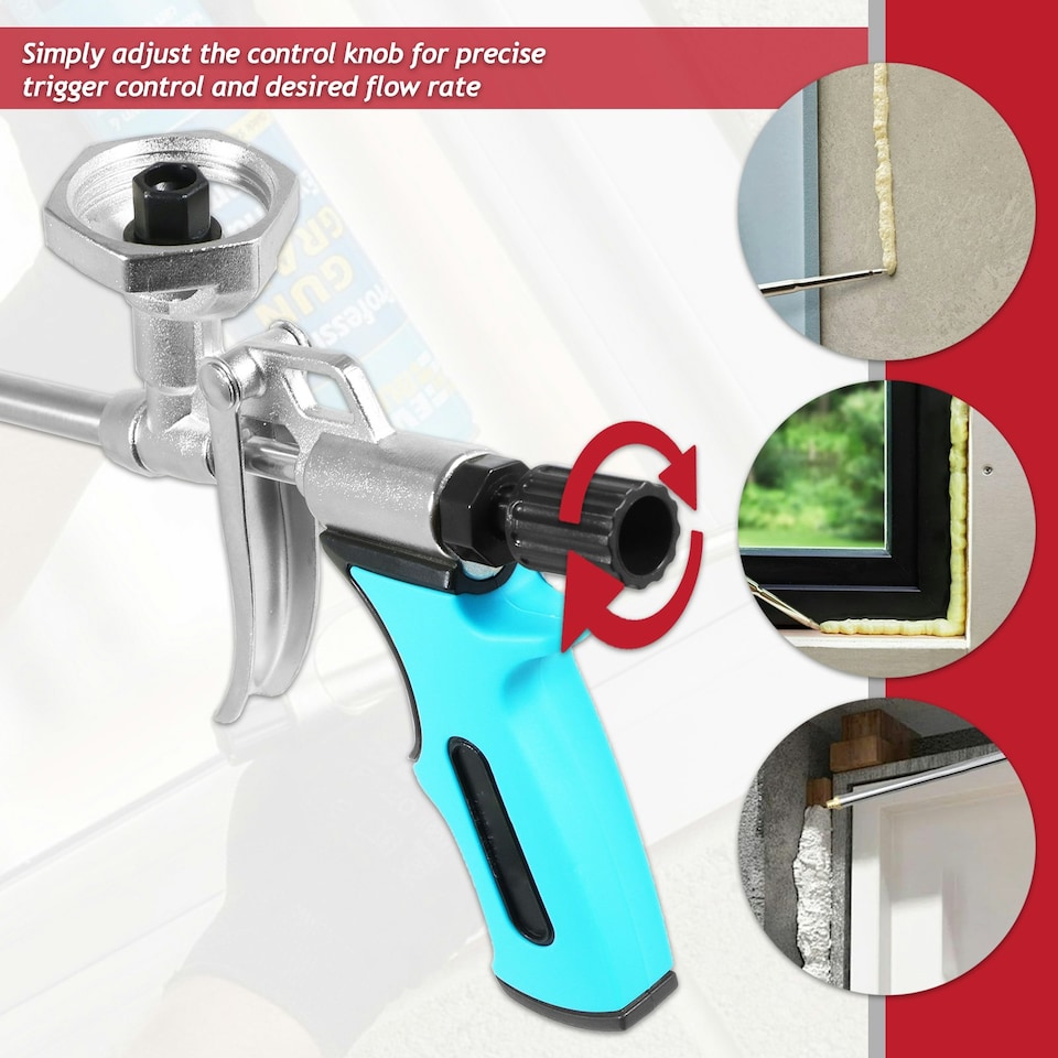 image 1 of SPARES2GO Expanding Foam Applicator Gun Caulking Sealing Filling Spray Tool Kit (for 750ml Threaded Connector Cans)