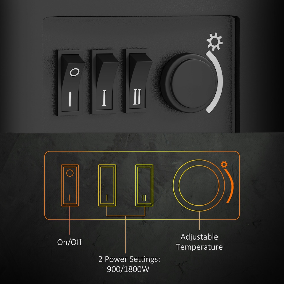 image 1 of HOMCOM Fireplace Electric Heater Stove w/ Thermostat Control Black Freestanding