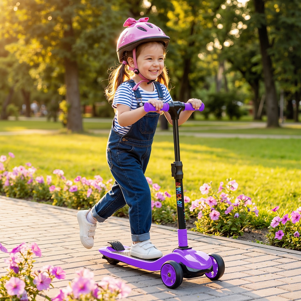 image 1 of AIYAPLAY Electric Scooter for Age 6-10, 3 Wheel Foldable Kids Scooter | Purple