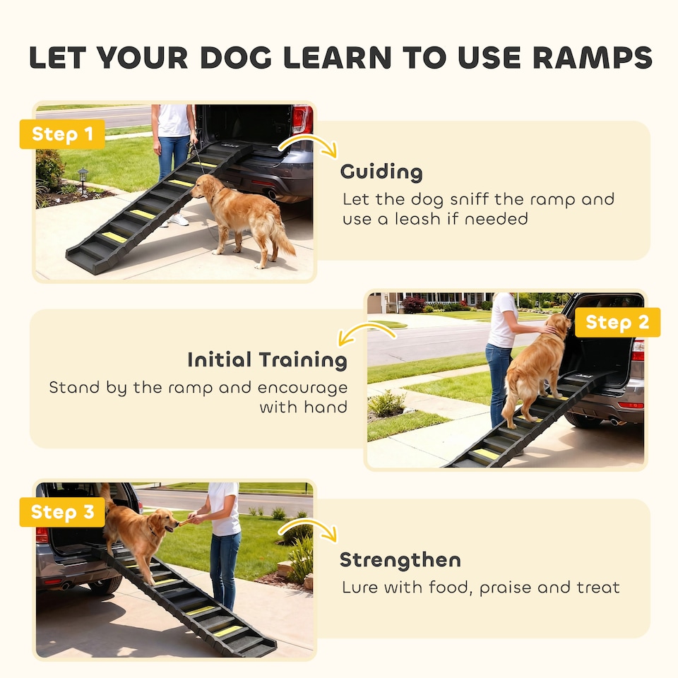 image 1 of PawHut Foldable Dog Ramp for Car, Non-Slip Dog Stairs for SUVs Truck, Black